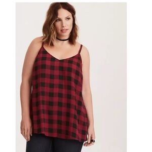 Torrid Georgette Buffalo Plaid Cami Crepe Tank Top Red 3X